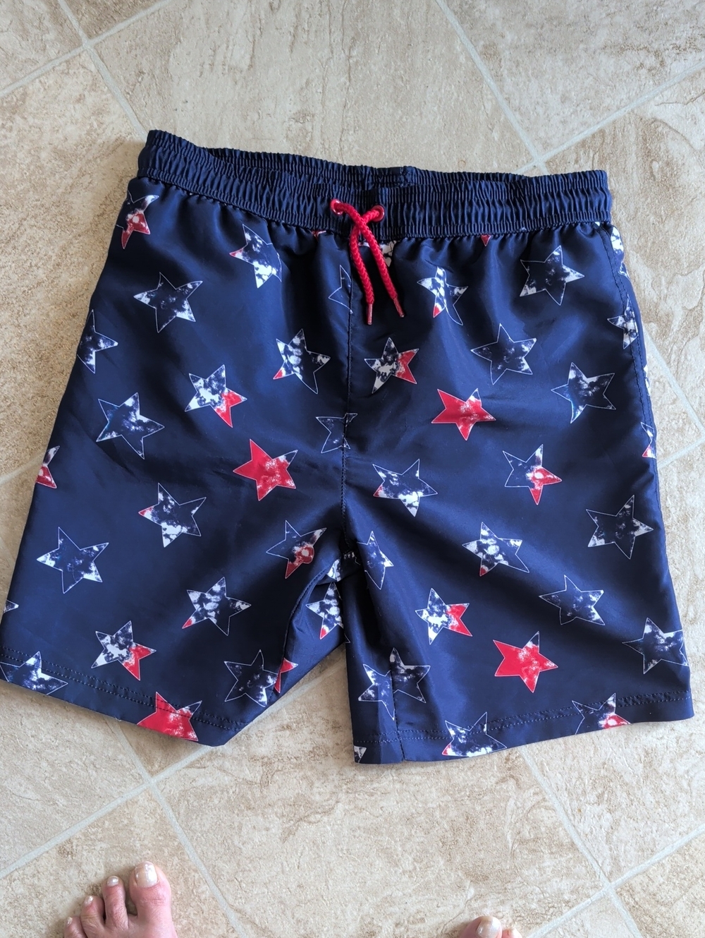 Tommy Bahama Navy Blue Red and White Star Print Kids Swim Shorts